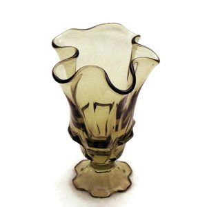Fluted Glass Vase - Vintage Vase Green Glass